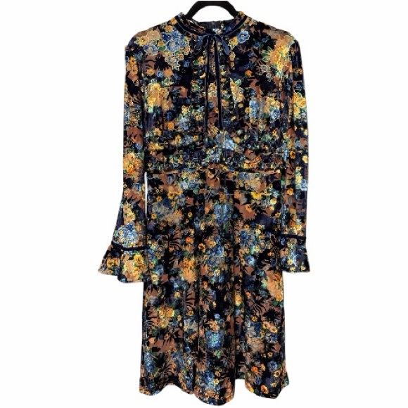 Dalia Macphee Burnout Velvet Floral Tie Neck Dress - Picture 5 of 11